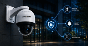 Avtron AI-powered PTZ CCTV security camera with motion detection, facial recognition, smart alerts, and advanced video surveillance for commercial security applications.